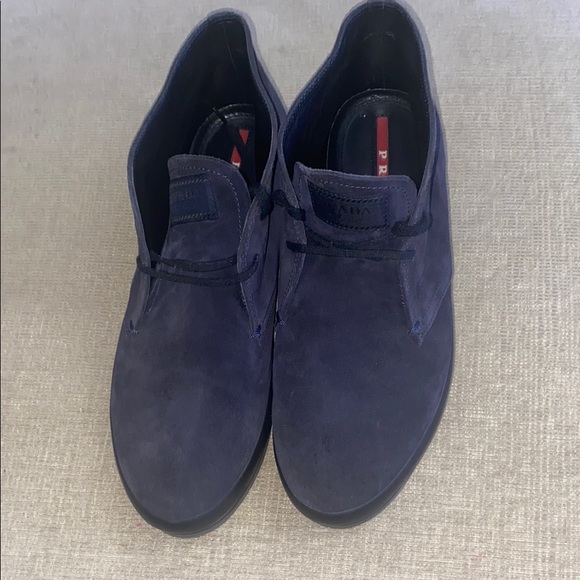 Gentle used Prada Blue Suede Chukka Boots Ankle-High Design Excellent Condition - Picture 1 of 12